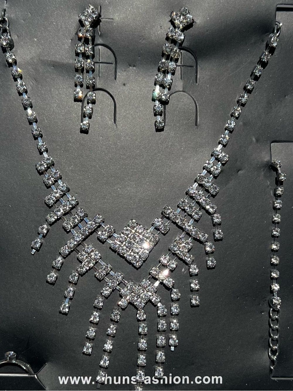 Silver Crystal Statement Necklace and Earring Set - Elegant Sparkle